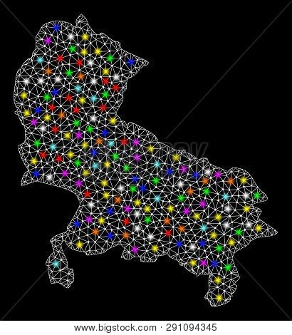 Polygonal Vector Map Of Uttar Pradesh State With Glare Effect On A Black Background. Abstract Triang