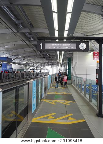 Jakarta, Indonesia - March 23, 2019: Platform Hallway Of Lebak Bulus Mrt Station.