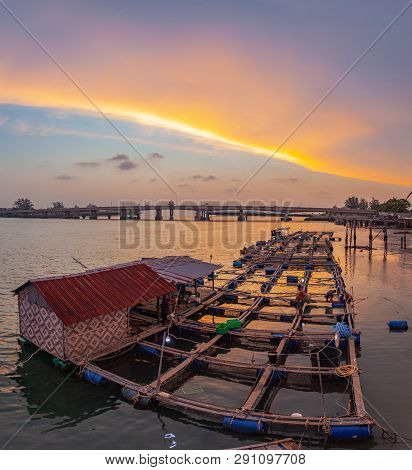 Scenery Sunset At Sarasin Bridge. The Bridge Is The Most Important In Making Businesses 
From The Pr