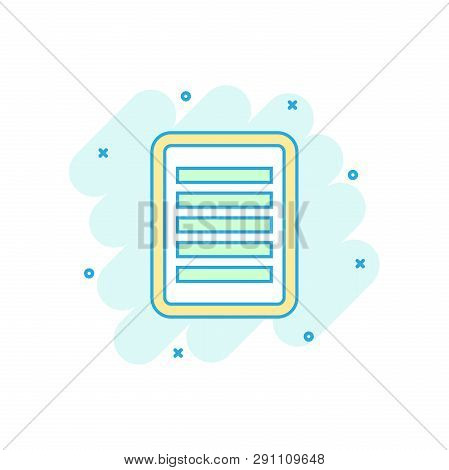 Cartoon Colored Document Icon In Comic Style. Note Illustration Pictogram. Notebook Sign Splash Busi