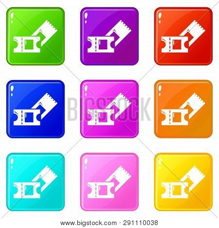 Ice Hockey Ticket Icons Set 9 Color Collection Isolated On White For Any Design