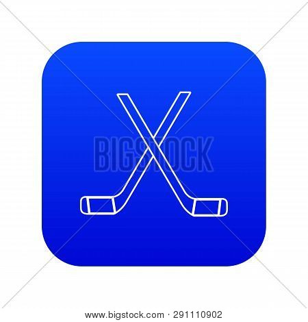 Two Crossed Hockey Sticks Icon Blue Vector Isolated On White Background