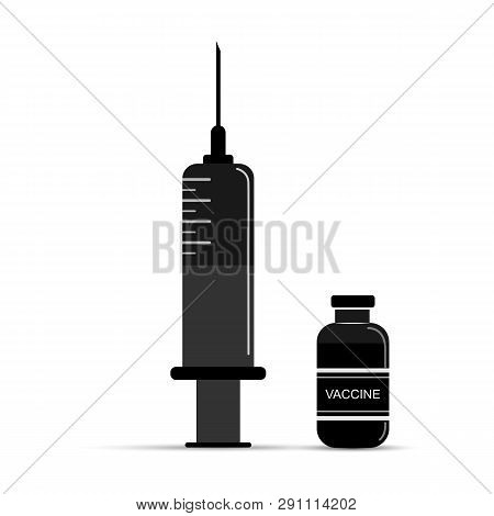 Medical Syringe And Vaccine Bottle, Flat Design
