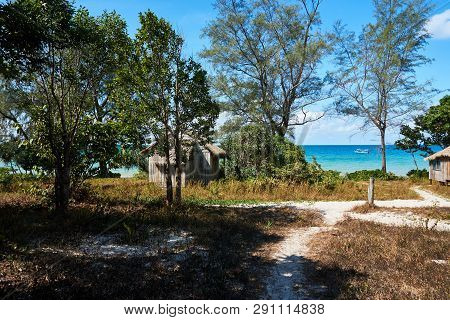 House Bungalow At Lazy Beach At Sunny Summer Day. Koh Rong Sanloem Island, Lazy Beach. Cambodia, Asi
