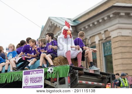 Stoughton, Wisconsin, Usa - May 19, 2018: Syttende Mai Youth Parade, Children Members Of The Stought