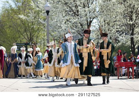 Chicago, Illinois, Usa - May 05, 2018 Members Of Polonia, Polish Folk Song And Dance Ensemble, Weari