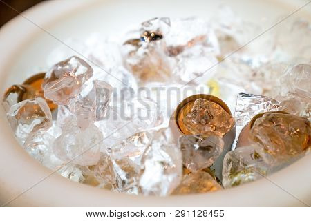 Beer And Beverage In The Ice Storage With The Led Light Hilight At The Bottom Ready To Serve.