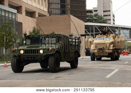 Houston, Texas, Usa - November 11, 2018: The American Heroes Parade, Military Humvee Going Down The 