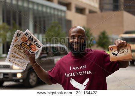 Houston, Texas, Usa - November 11, 2018: The American Heroes Parade, African American Man, Promoting