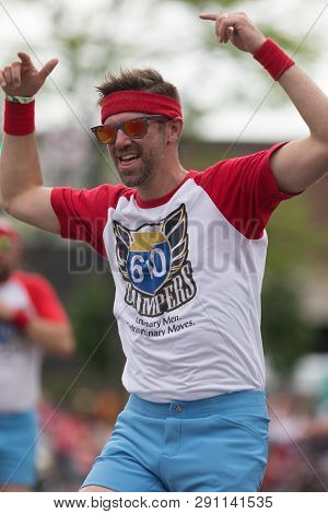 Louisville, Kentucky, Usa - May 03, 2018: The Pegasus Parade, Members Of The 610 Stompers Dancing Do