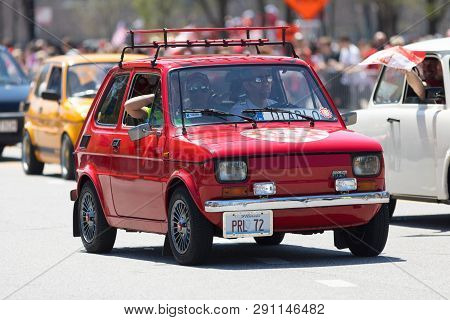 Chicago, Illinois, Usa - May 5, 2018: The Polish Constitution Day Parade, Polish Classic Fiat 126 Co