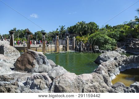 China, Hainan Island - December 1, 2018: Yalong Bay Tropical Paradise Forest Park, Editorial.
