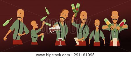 A Set Of Different Poses Bartender Performing Different Methods