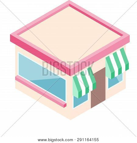 Isometric Store In Flat Style. Business Design Vector Illustration For Digital Marketing.
