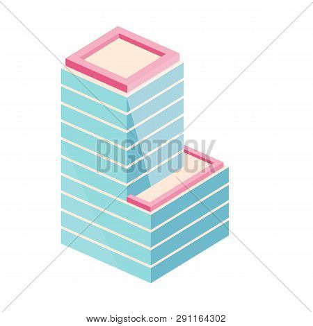 Isometric Office Building Isolated On White Background.