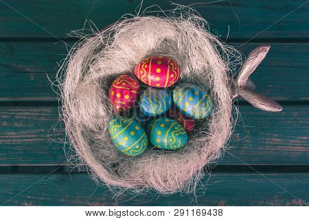 Easter Bowl With Choclate Eggs, Green Bench,amsterdam The Netherlands 2019
