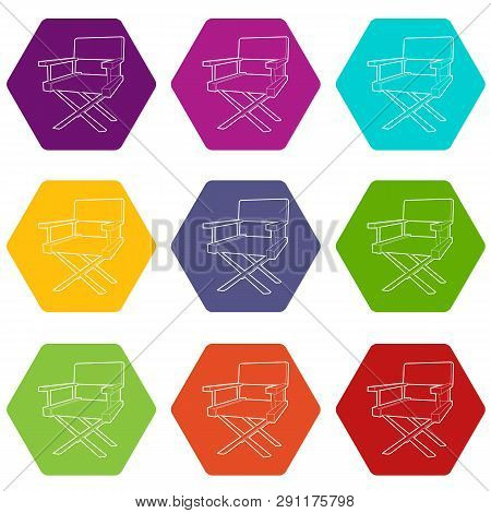 Film Director Chair Icons 9 Set Coloful Isolated On White For Web