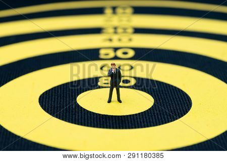 Business Goal, Target And Achievement Or Leadership Concept, Miniature People Small Brave Confident 
