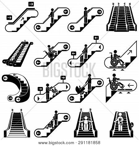 Escalator Icon Set. Simple Set Of Escalator Icons For Web Design On White Background