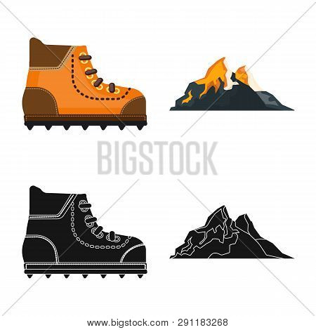 Vector Design Of Mountaineering And Peak Symbol. Collection Of Mountaineering And Camp Stock Symbol 