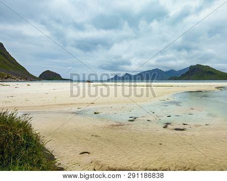 Sandy Haukland Beach Summer Evening View (norway, Lofoten).