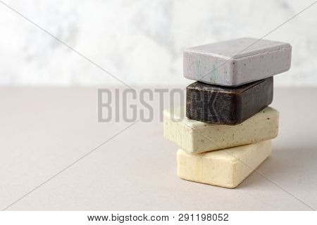 Natural Soap Stack, Zero Waste Hegiene Concept, Natural Cosmetic Closeup, Trendy Minimalism, Stop Pl