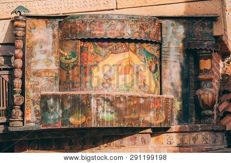 Tbilisi, Georgia. Close Up Details Of Famous Rezo Gabriadze Marionette Theater Clock Tower On Old Ci