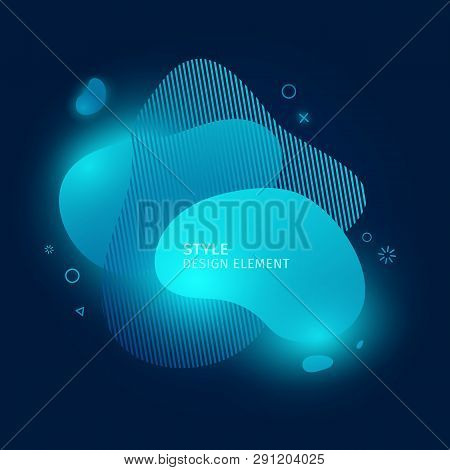 Abstract Modern Graphic Elements. Dynamic Blue Neon Colored Cloud Forms. Gradient 3d Abstract Banner
