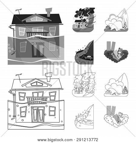 Vector Illustration Of Weather And Distress Logo. Collection Of Weather And Crash Vector Icon For St