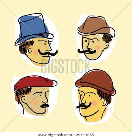 Volti di retro-mens con baffi