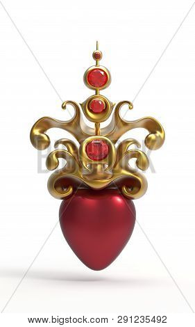 Lovely Happy Valentines Day Hearts With Ruby Gold Crown, 3d Illustration. Will You Be My Valentine?