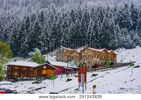 Beautiful Touristic Village Ayder Covered By Snow, Rize, Turkey, 21.april 2018
