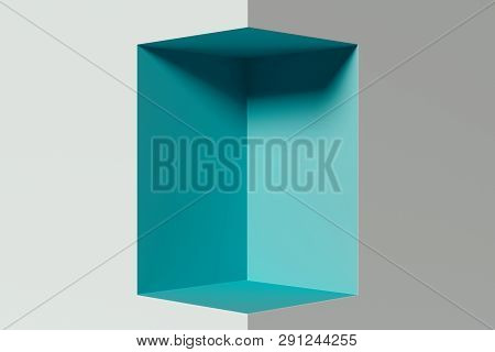 Modern Showcase Aquamarine Colour With Deepening And Empty Space. 3d Rendering.
