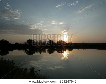 Early Morning On The Pond. Nature Wakes Up. Samara Region, Russia.