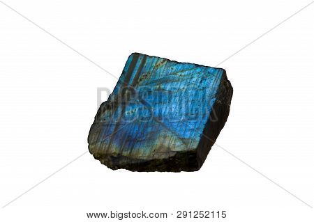 An Isolated Labradorite With Pure White Background, Blue Tone