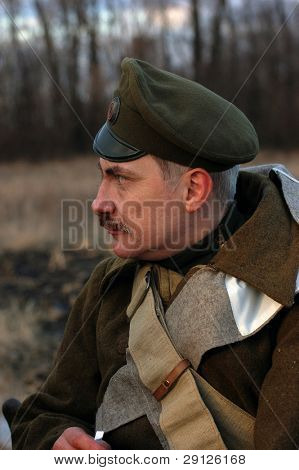 Żołnierz rosyjski 1918.Reenacting wojny domowej. Klub historii wojskowości. Kijów