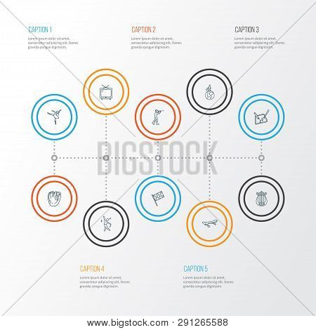 Hobby Icons Line Style Set With Hunting, Dancing, Tv And Other Lyre Elements. Isolated Vector Illust