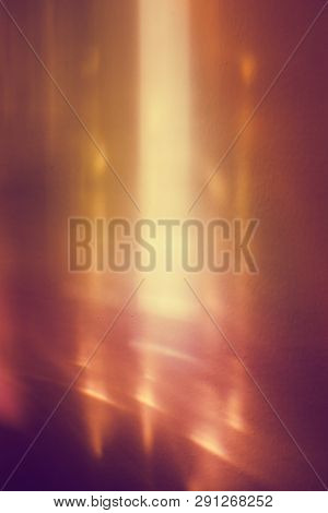 Colorful Highlight On The Wall, Sunlight Passes Through Glass And Create Abstract Spots And Lines