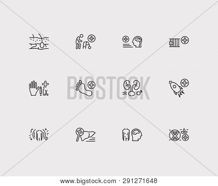 Medicine Icons Set. Andrology And Medicine Icons With Neurology, Dermatology And Space Medicine. Set