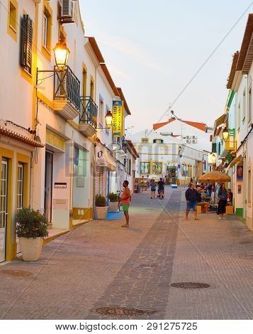 Villa Nva De Milfontes - September 23, 2018: People At A Shopping Street Of Villa Nova De Milfontes 