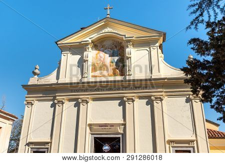 Masciago Primo, Varese, Italy - Marc 22, 2019: Ancient Parish Church Of Sant Agnese In A Small Villa
