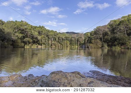 Small Lake In A Sunny Day In Terrassa, Barcelona, Spain