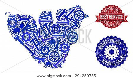 Best Service Composition Of Blue Mosaic Map Of Moorea Island And Rubber Stamps. Mosaic Map Of Moorea
