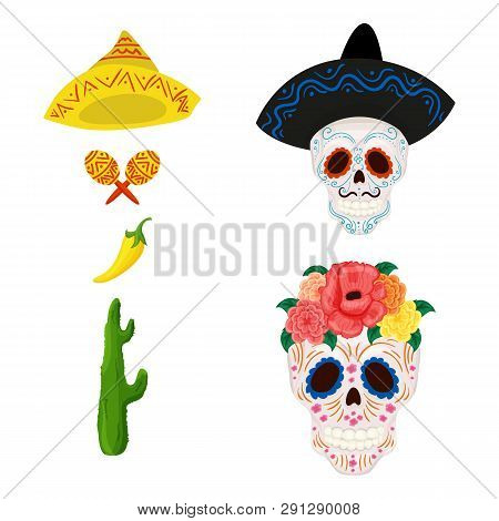 Mexican Sugar Skull Illustration And Objects For Cinco De Mayo