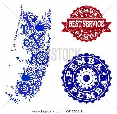 Best Service Collage Of Blue Mosaic Map Of Pemba Island And Rubber Stamps. Mosaic Map Of Pemba Islan