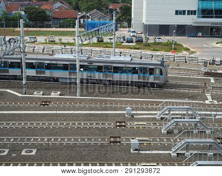 Jakarta, Indonesia - March 23, 2019: Background Of Railway Tracks At Lebak Bulus Mrt Depot.