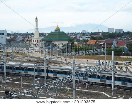 Jakarta, Indonesia - March 23, 2019: Background Of Railway Tracks At Lebak Bulus Mrt Depot.