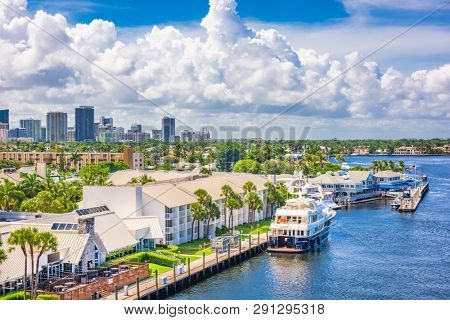 Fort Lauderdale, Florida, USA skyline on the river in the afternoon.