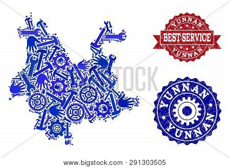 Best Service Composition Of Blue Mosaic Map Of Yunnan Province And Rubber Seals. Mosaic Map Of Yunna