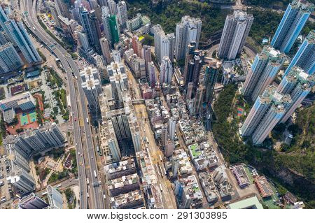 Tai Koo, Hong Kong 19 March 2019: Aerial view of Hong Kong city